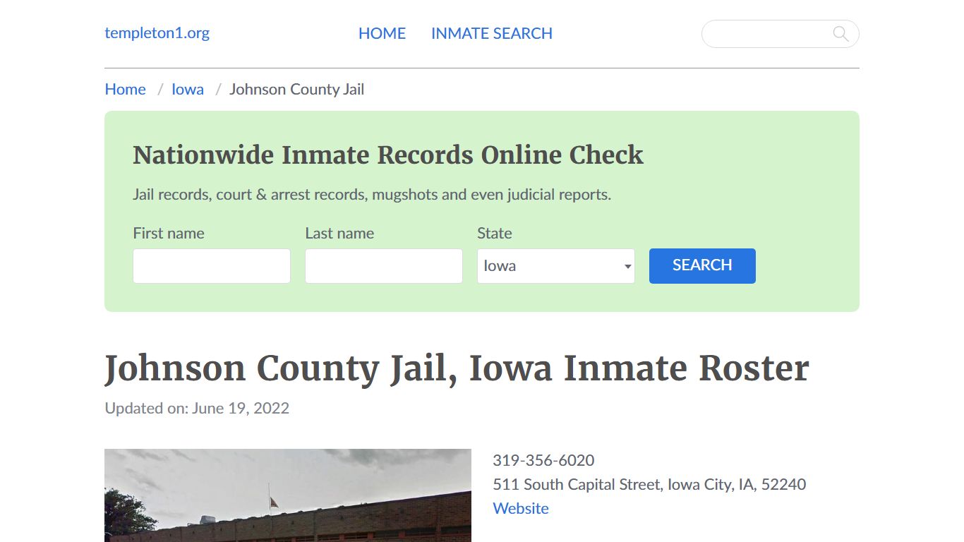 Johnson County Jail, Iowa Inmate Booking