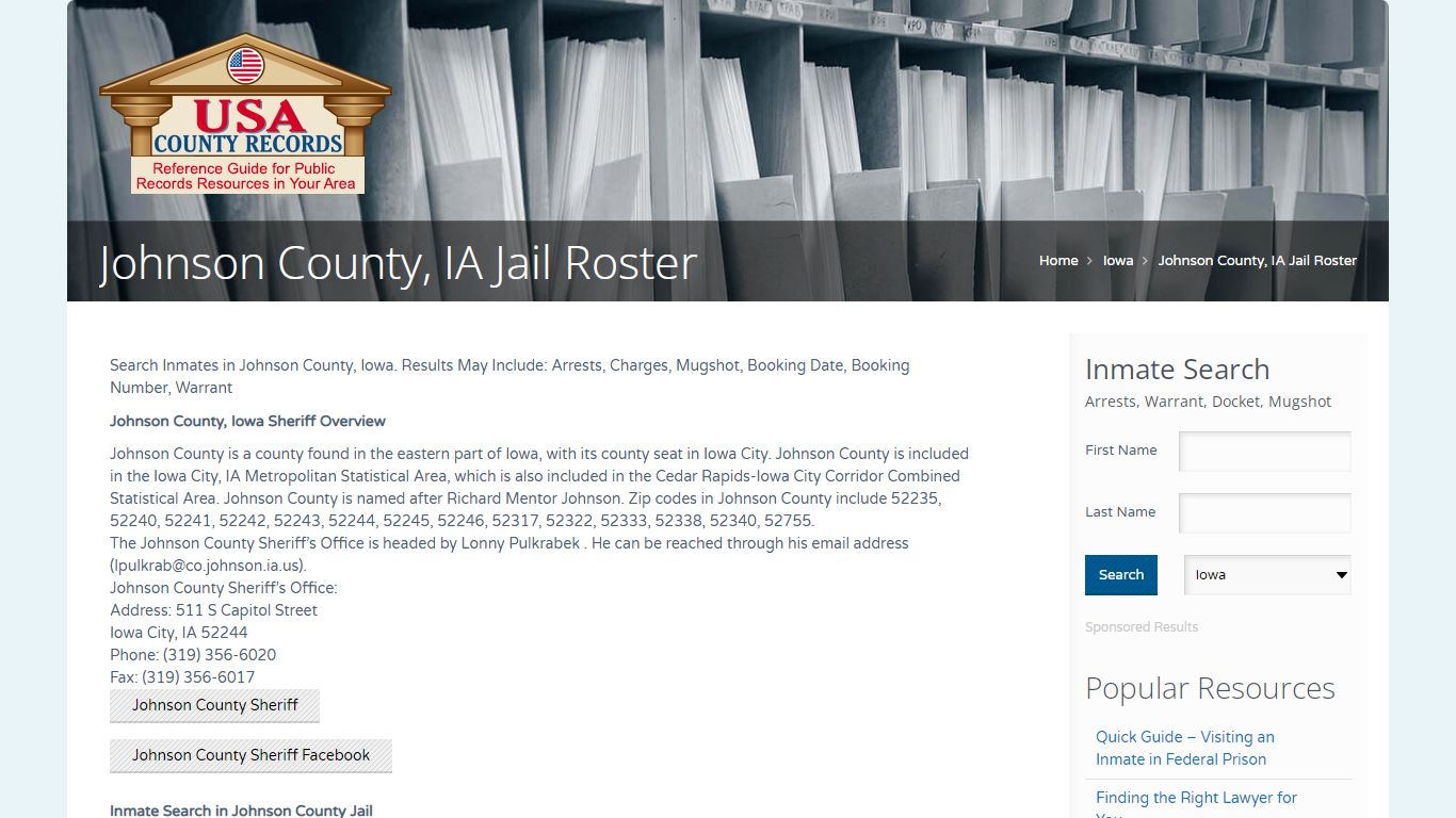 Johnson County, IA Jail Roster | Name Search